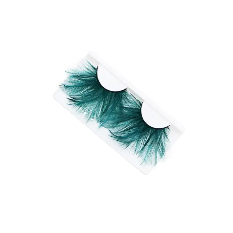 1 Pairs Dark Green Feather 3D Thick Winged Natural Long False Eyelashes Exaggeration Stage False Eye Lashes Makeup Tool YM117