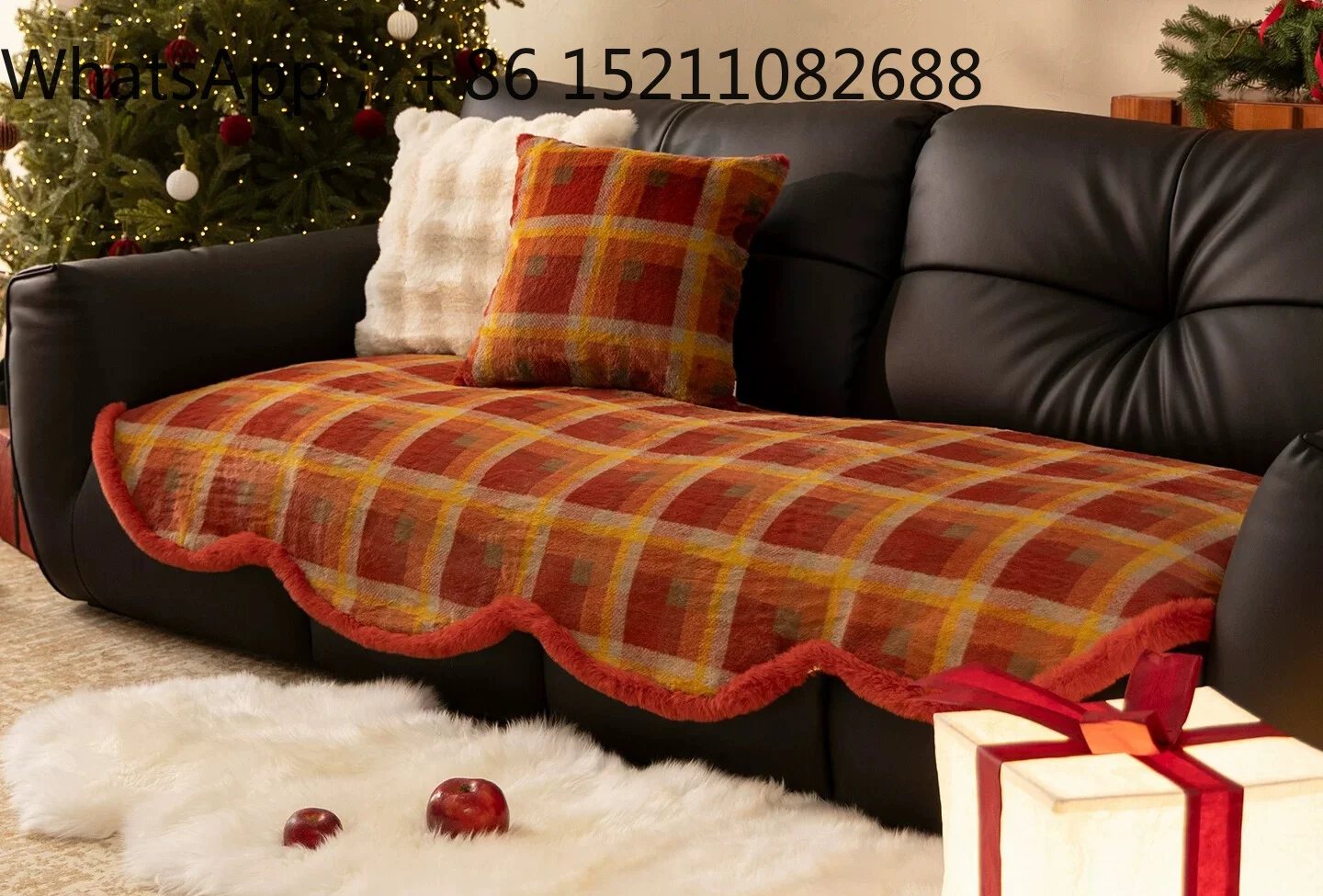 SCY Christmas sofa cushion red winter plush festive decoration atmosphere layout fixed non-slip cover