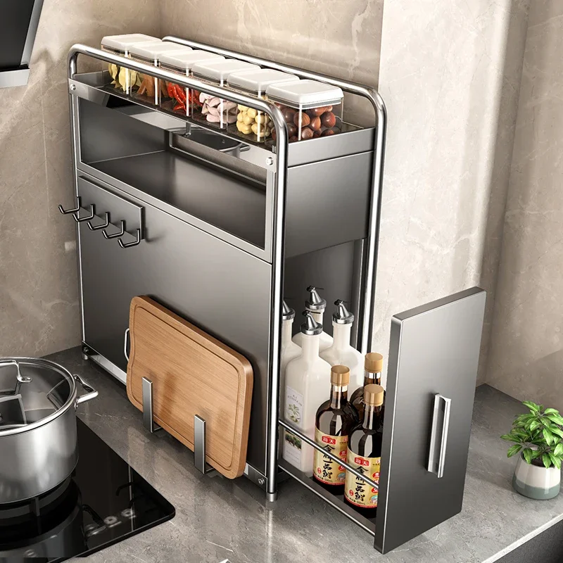 

Kitchen Household Multifunctional Narrow Side Drawing Seasoning Cabinet Countertop Multi-layer Shelves MSG Salt Tank Seasoning