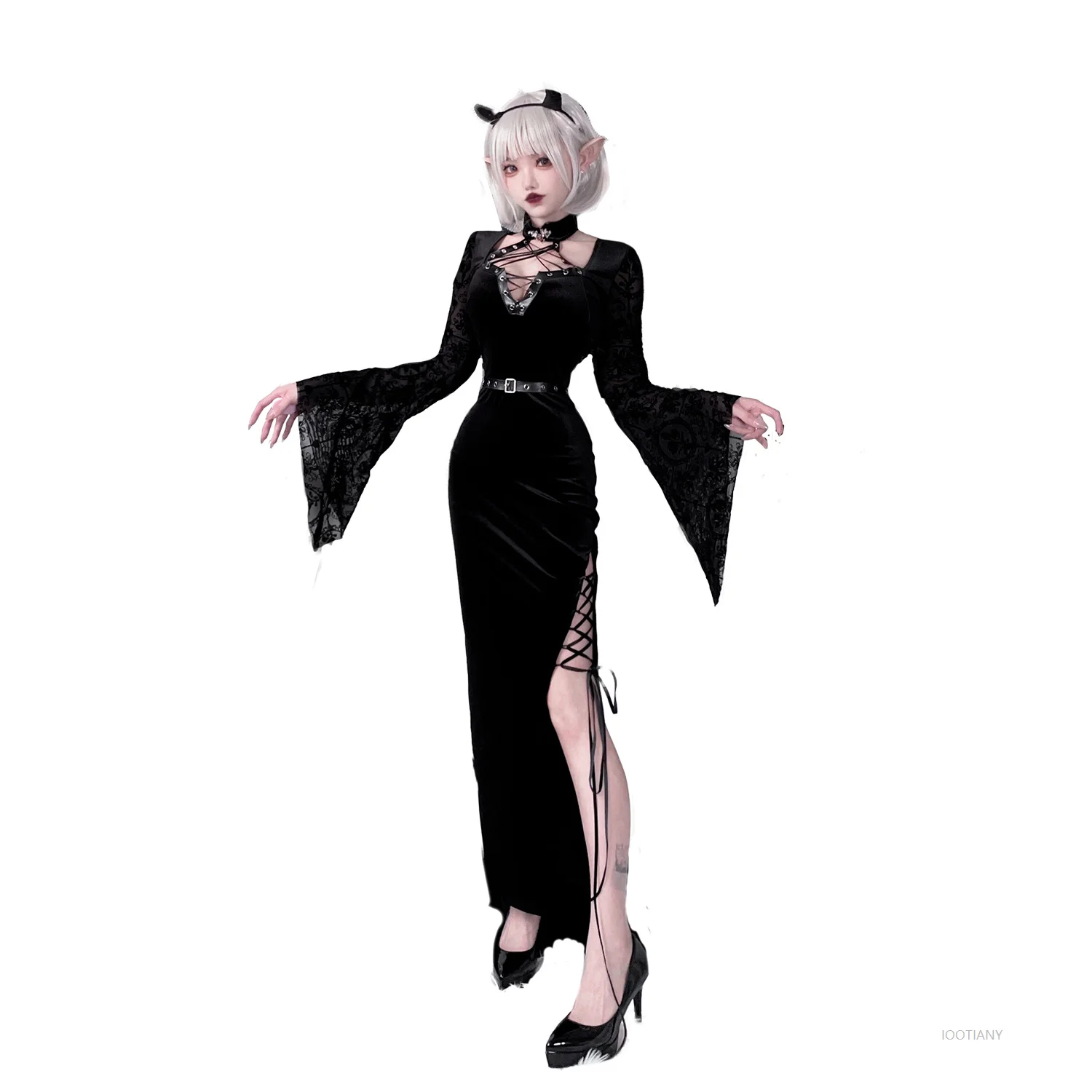 

Halloween Black Retro Costume Gothic Party Velvet Nun Dress Subculture Sexy Punk Girl Cosplay Strappy Dress Slit Uniform 2025