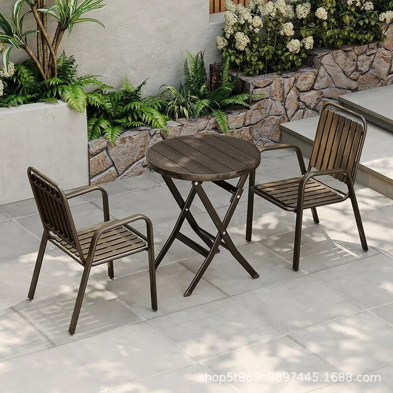 Outdoor plastic wood tables and chairs, courtyard anti-corrosion wood waterproof open-air coffee, outdoor balcony leisure garden