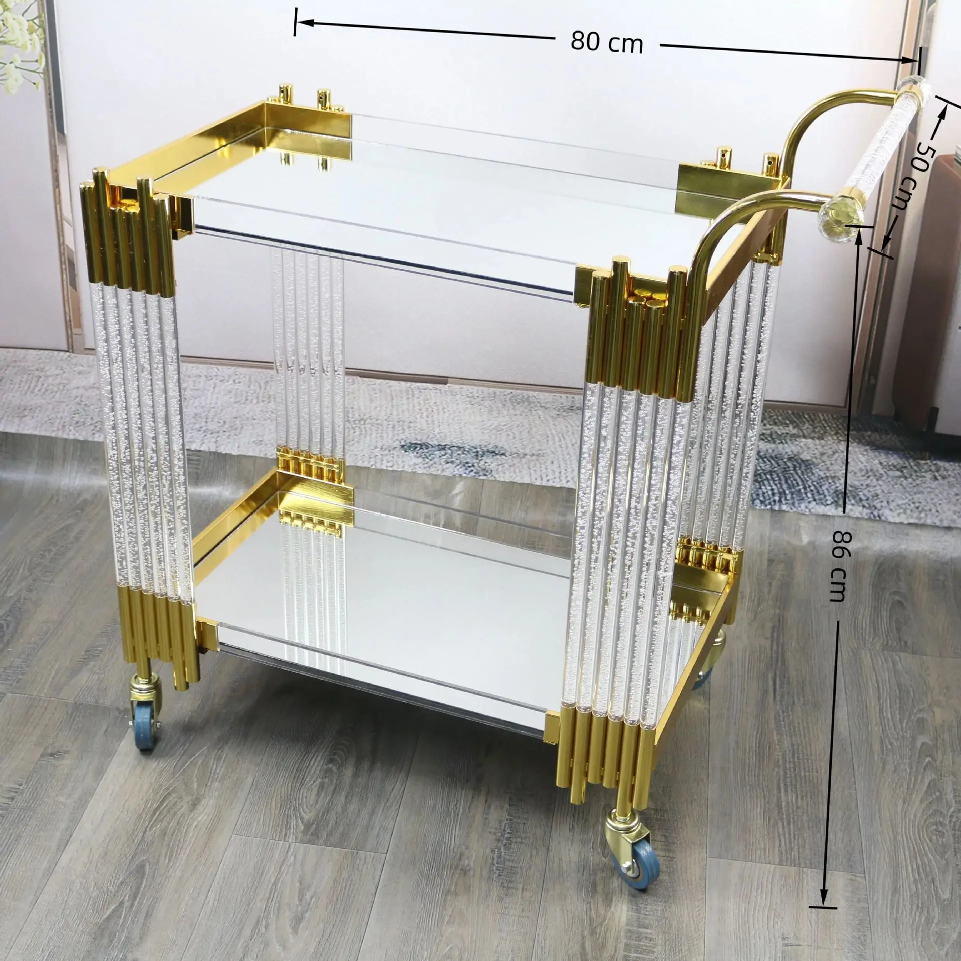 Factory direct sales dining car plexiglass wine car five-star hotel dining car acrylic stainless steel rack