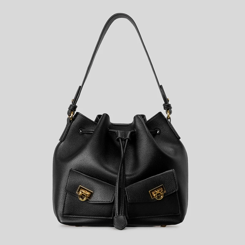 

Ретро сумка-ведро на шнурке, роскошная мягкая плиссированная сумка для женщин, большая вместительная сумка на плечо с несколькими карманами, украшение с золотым замком