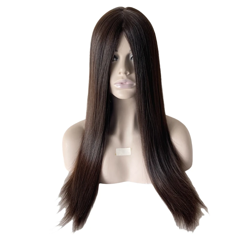 16 Inches Malaysain Virgin Human Hair Dark Brown Color 2# Kosher Wigs Silky Straight 4x4 Silk Top Jewish Wig for Jews.