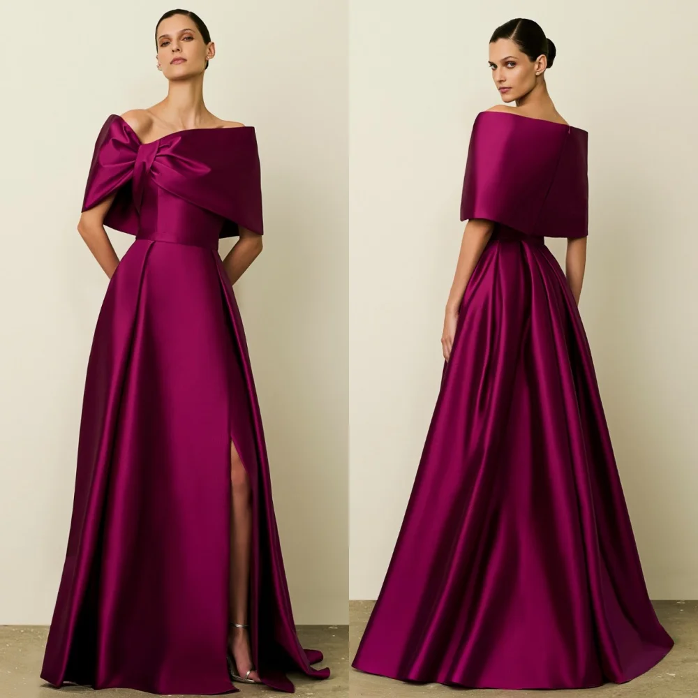 

Customized Modern Style Matching Charmeuse Ruched A-line Off-the-shoulder Long Dresses Bespoke Occasion Dresses Classic Fashion
