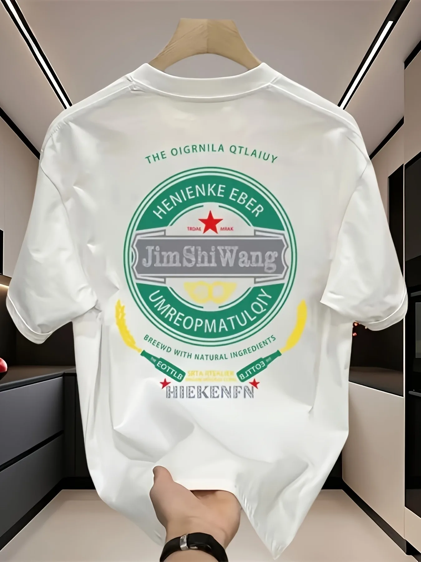 Herren Sommer-Trend 100% Baumwolle Rundhals Lässiges Modisches Sport-T-Shirt High-Street Casual Style Geeignet für Männer und Frauen