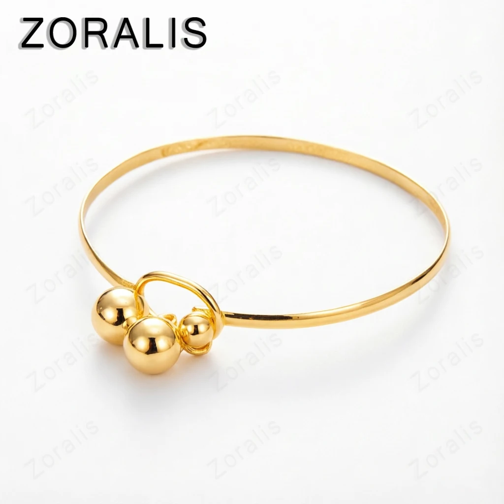 18K Gold Small Bell Adjustable Open Bangles Bracelet Gift Fashion Jewelry For Woman Party Christmas Wedding Birthday