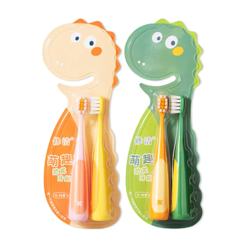 

6-Pack of Dinosaur-Shaped Toothbrushes with Random Colors, Cartoon Dinosaur Design, Soft Bristles, Baby-Sized, Chubby Handle, Two-Pack, Oral Hygiene, Cartoon Image, Easy to Store, Travel Essential, Portable and Fun