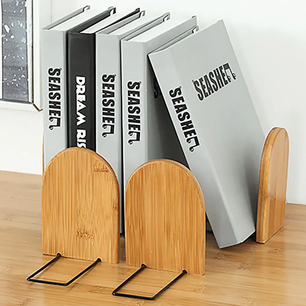 1 pcs Nature Bamboo Desktop Organizer Bookends Book Ends Stand Holder Shelf Bookrack