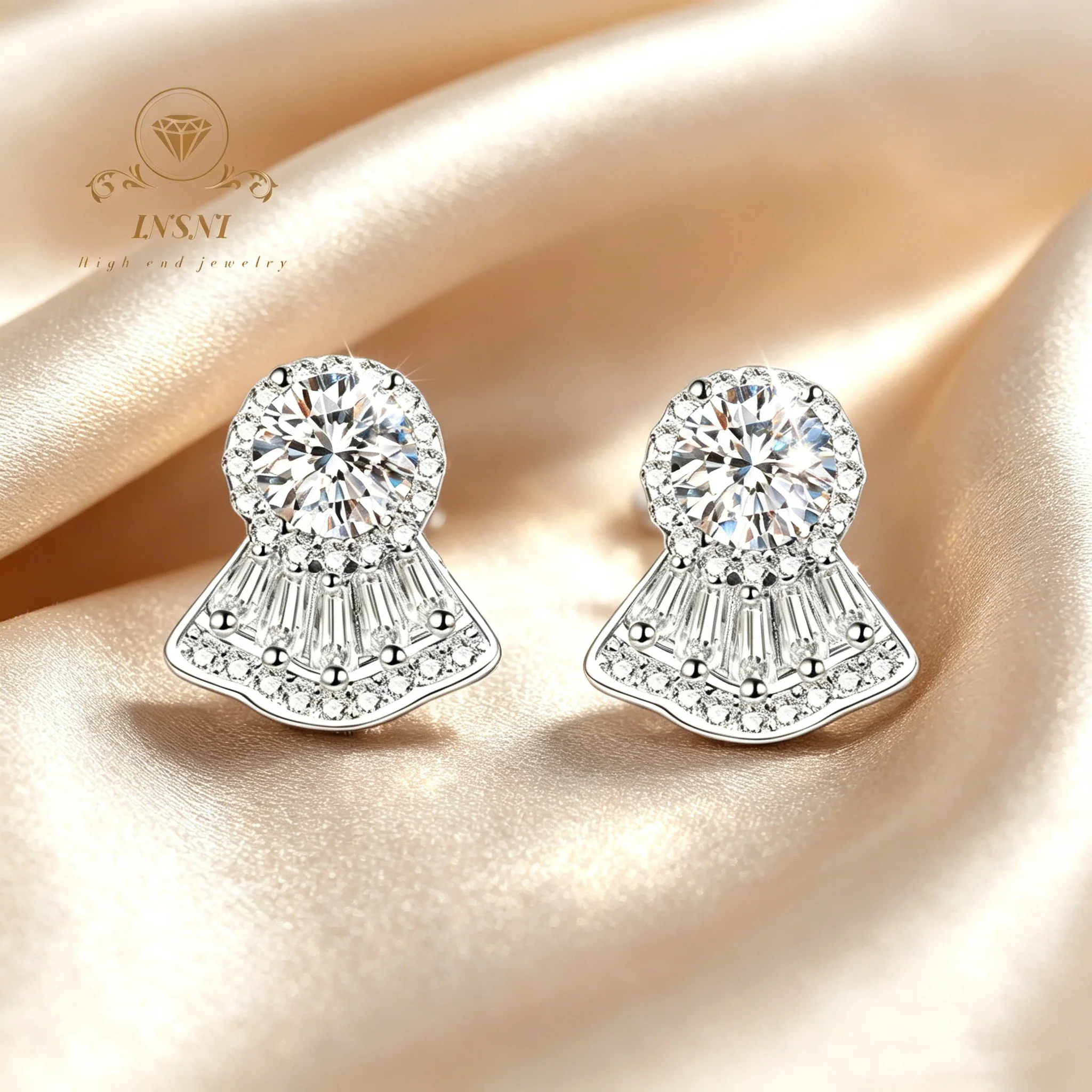 S925 Silver Moissanite Full Diamond Fan Stud Earrings Women's Temperament Commuter Earrings Affordable Light Luxury Jewelry Gift