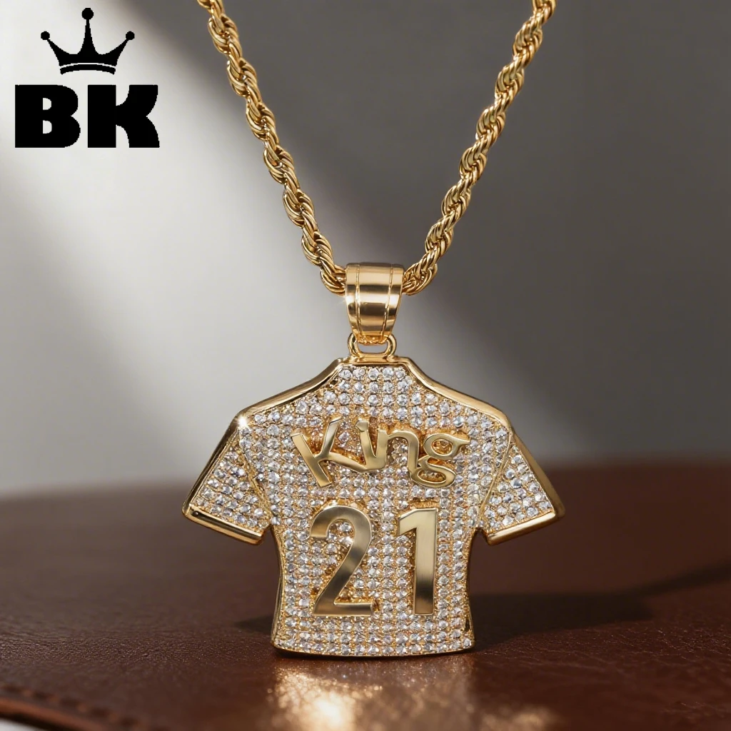 

THE BLING KING индивидуальное ожерелье с подвеской в виде джерси и буквами, персонализированное ожерелье с кубическим цирконием в стиле хип-хоп, блестящие украшения для мужчин и женщин