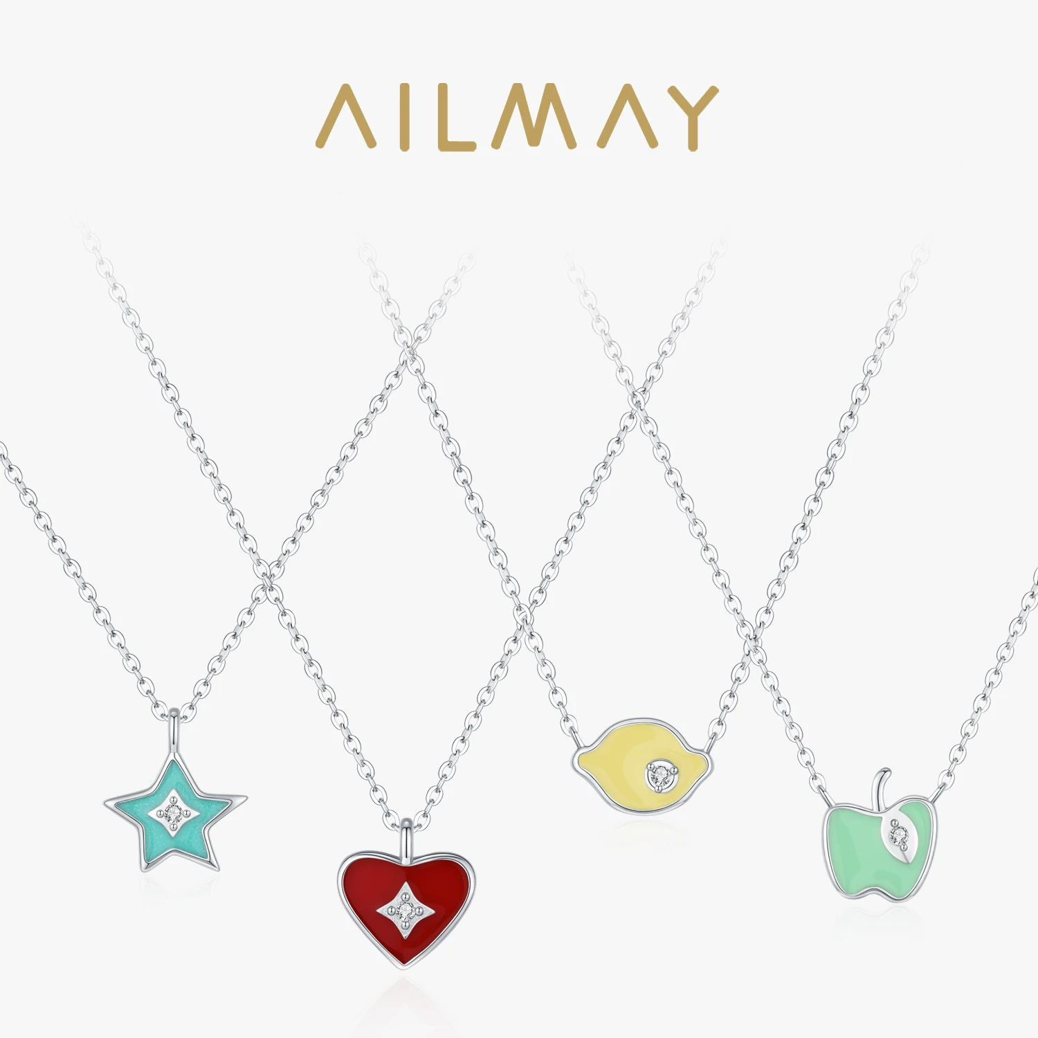 

Ailmay 925 Sterling Silver Fashion Colorful Enamel Heart Shape Stars Pendant Necklace For Women's Vacation And Dating Wear