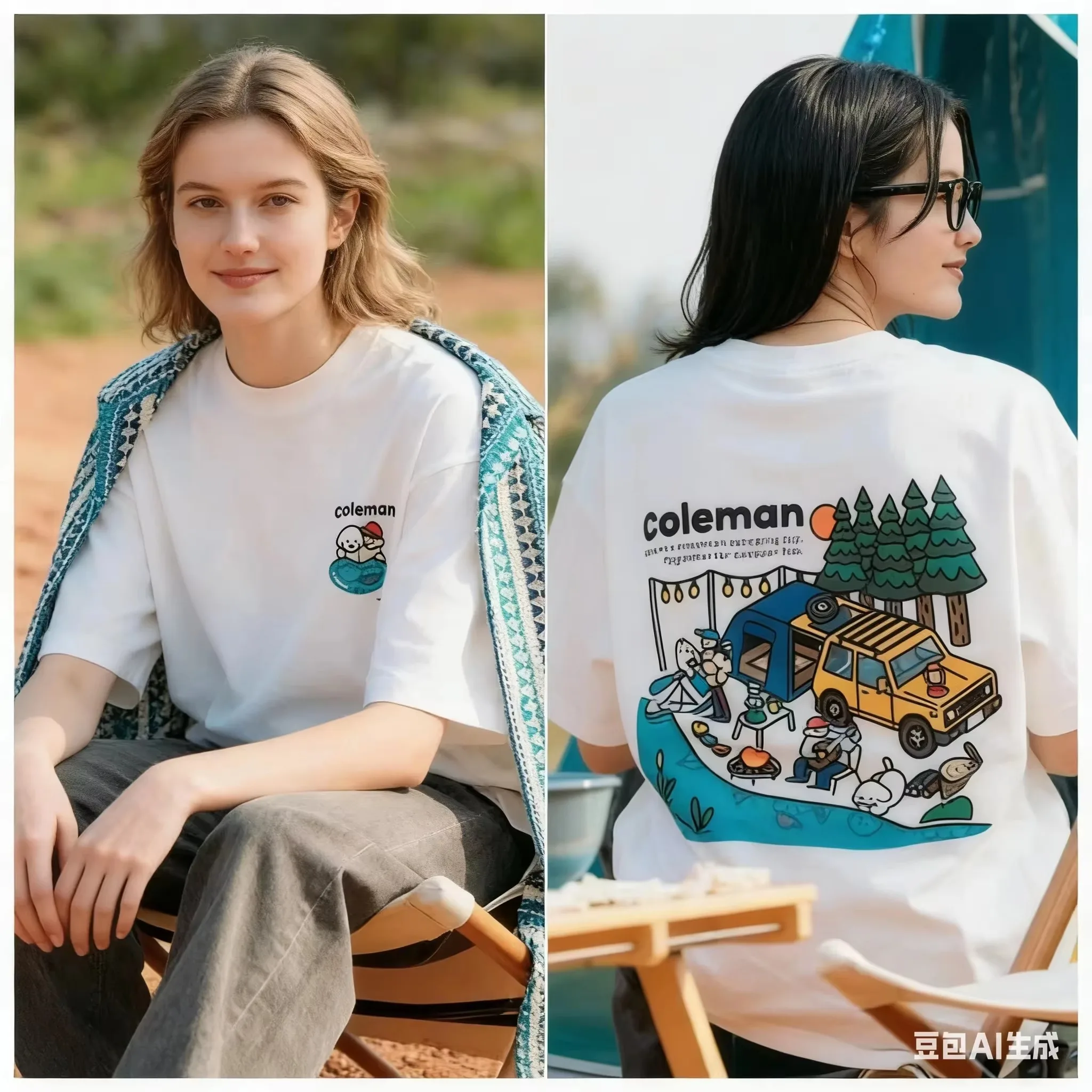 2026 new Outdoor Camping Cartoon Print Men T-shirt Forest SUV Adventure Oversized Cotton Casual Short Sleeve Tee