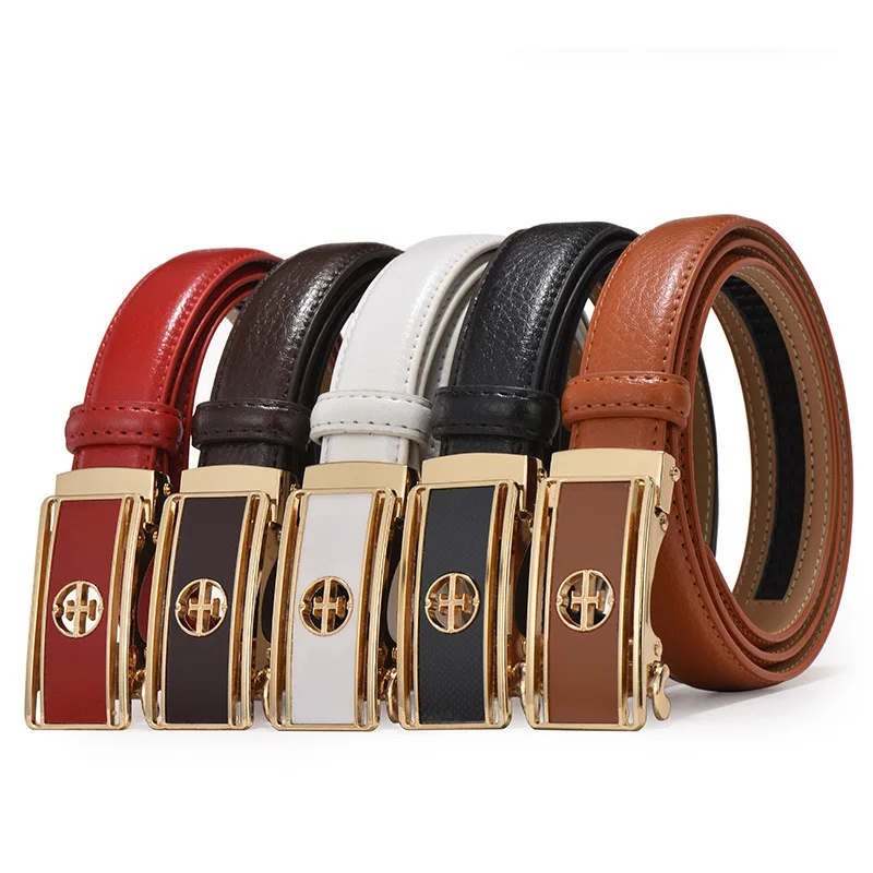 

Hollow Out Automatic Buckle Cowhide Belt Korean Version High-Quality Men And Women's Business Travel Luxury Leather Narrow Belt