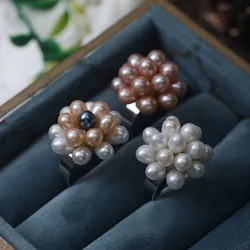 Elegant Natural Freshwater Pearl Flower Rings for Women Bridal 5-6mm Small Rice Baroque Pearl Ring Bands Wedding Luxury Jewelry