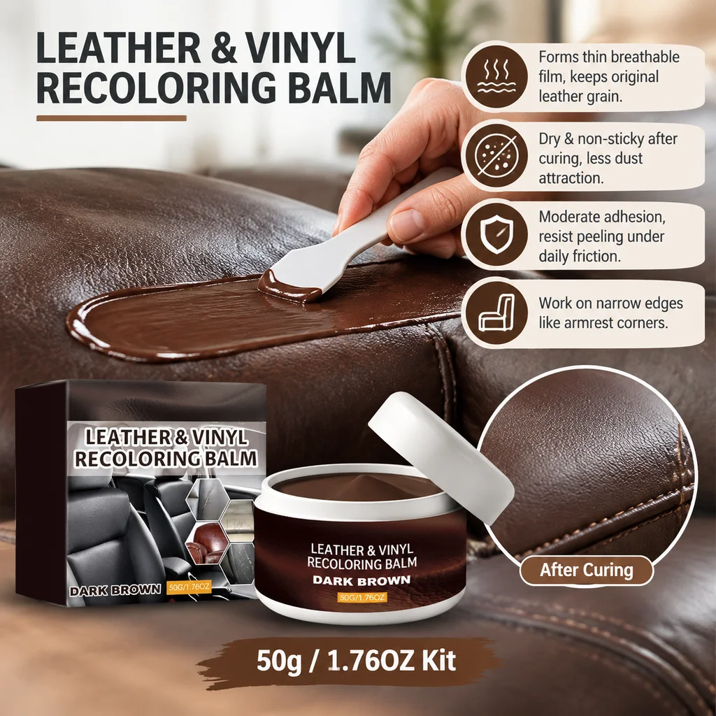 Leather Repair Color Balm With Brush Spatula Masking Tape Scratches Fading For Car Seats Vinyl Sofa DIY Recoloring KIT