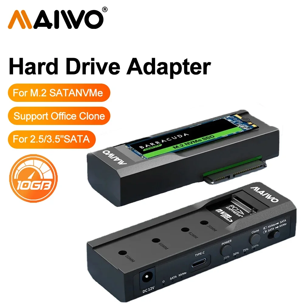 maiwo-デュアルベイssdエンクロージャー、ドッキングステーション、オフィスクローン付きドッキングステーション、m2-nvme、sata、ssdケース、デュアルプロトコル、25インチ、35インチ、10gbps