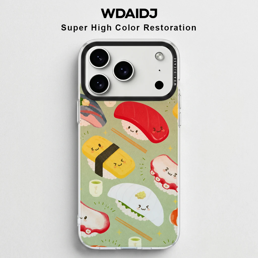 

Cute Sushi Print Clear Phone Case for iPhone 13 14 15 16 17 Cartoon Food Pattern Anti Yellow Shockproof Protective Cover