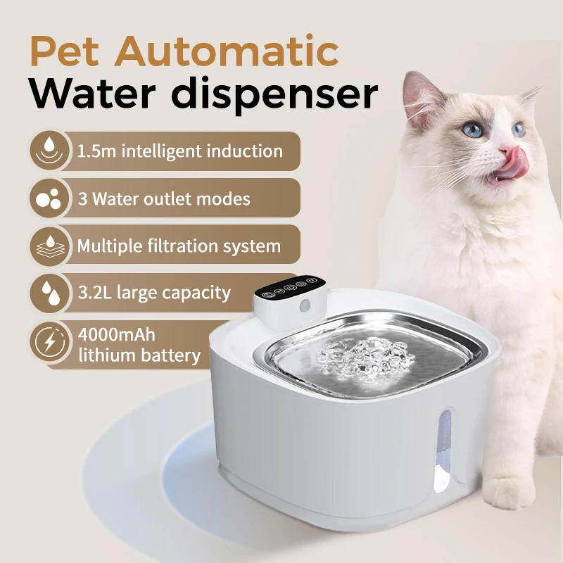 

Pet water dispenser with high power, multiple types of water output, intelligent filtration, cat water dispenser