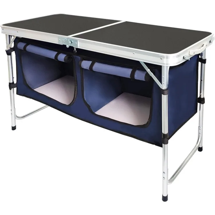 Outdoor Folding Table Aluminum Lightweight Height Adjustable with Storage Organizer for BBQ, Party, Camping