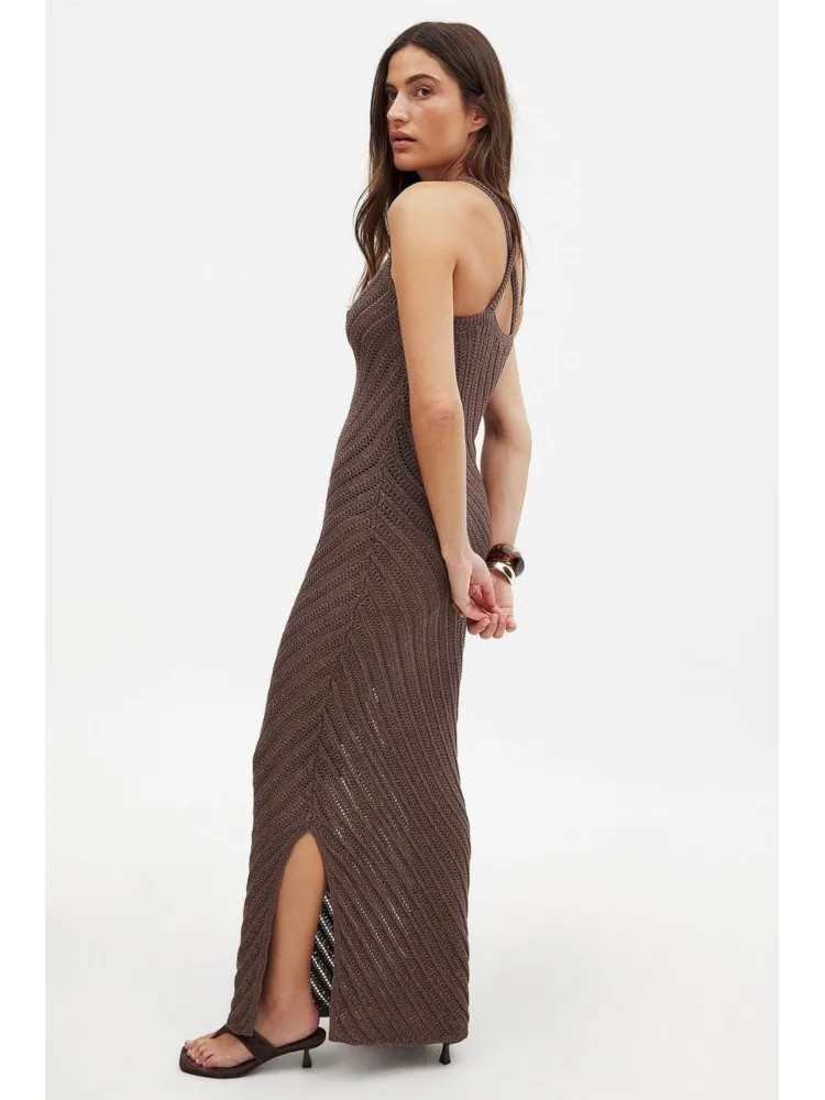 Robe de plage longue en tricot pour femmes, Sexy, ajourée, col rond, sans manches, Cover-Up pour Bikini, dos nu, robe de vacances, été, 2026