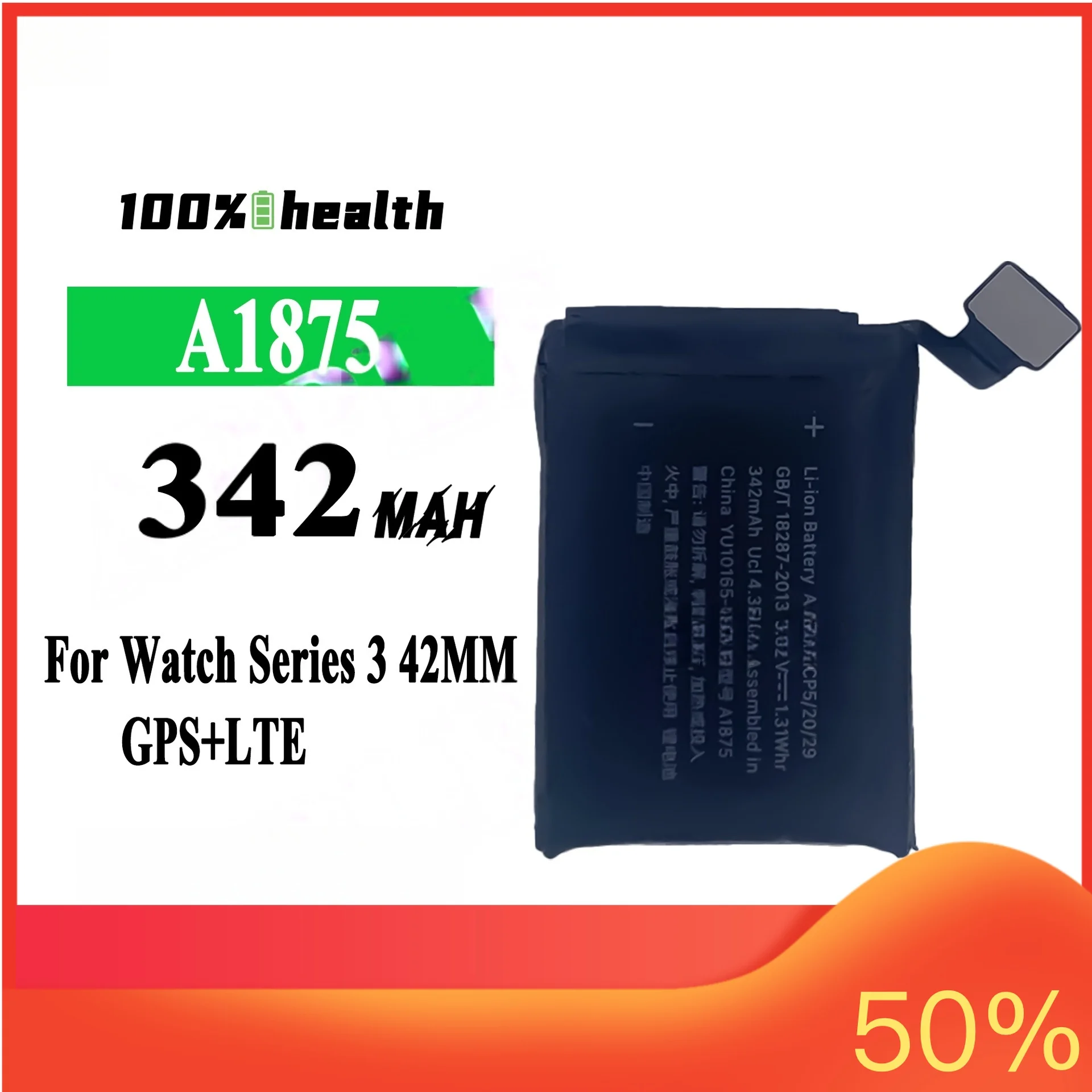 342mAh A1875 42MM Apple Watch Battery for Apple Watch Series 3 GPS A1875 42mm LTE Lithium Rechargeable Battery