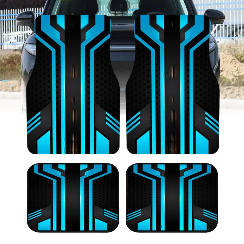 4pcs Blue And Black Mecha Tech Style Printed Car Floor Mats, Universal Automotive Interior Mats, Durable, Suitable For All Types
