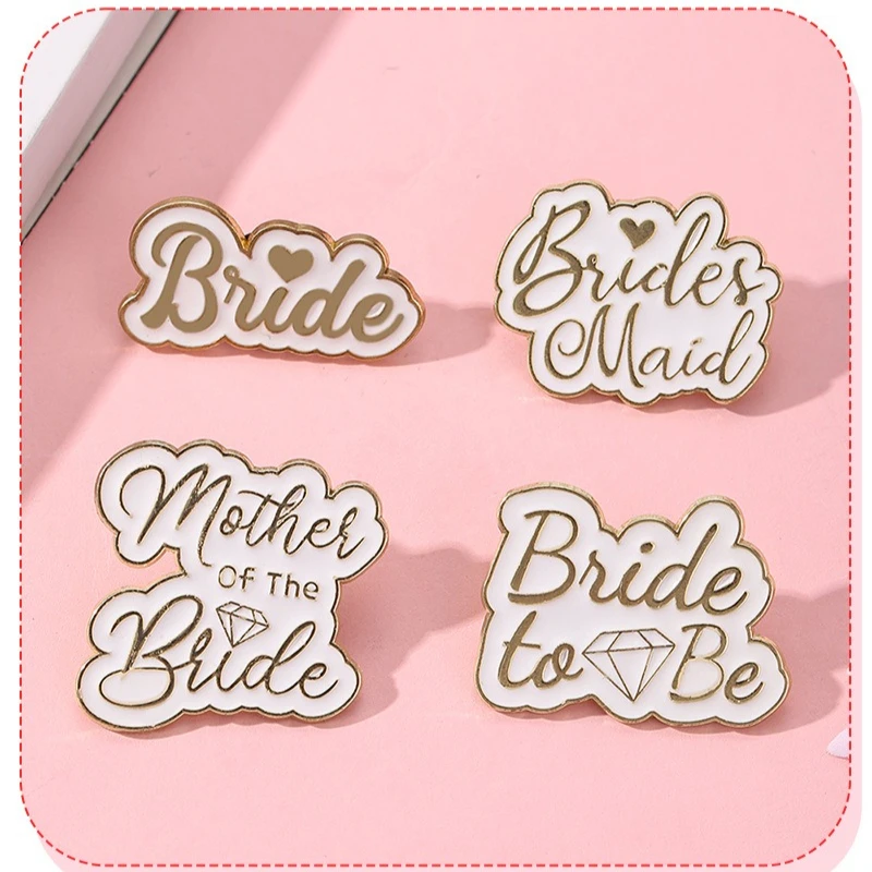 Bride Wedding Party Identity English Brooches Enamel Metal Badges Pins DIY Clothes Bags Shoes Hat