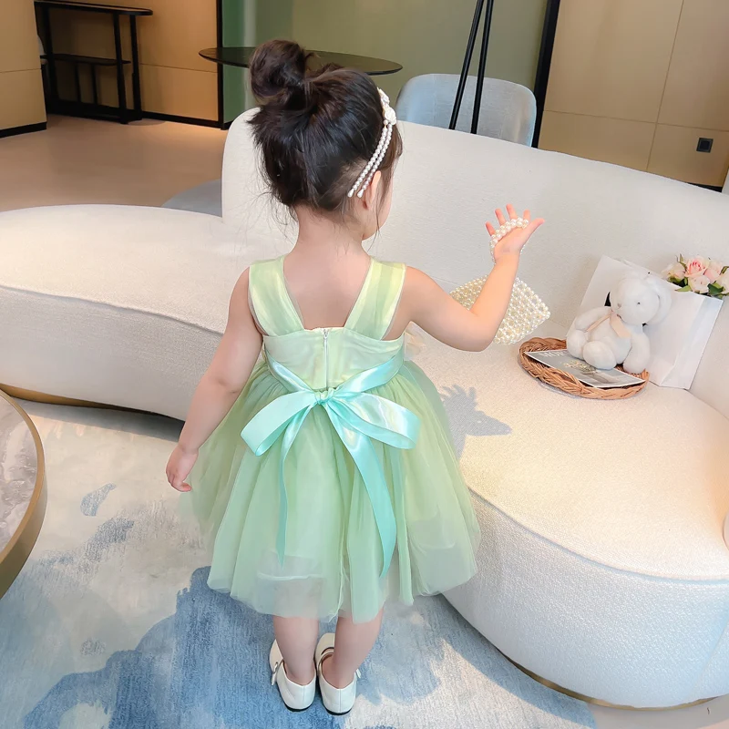 Flowers Girls' Dresses Children's Luxury Princess Dresses 2022 New Tulle Breathable Summer Sling Long Dresses Baby Skirts