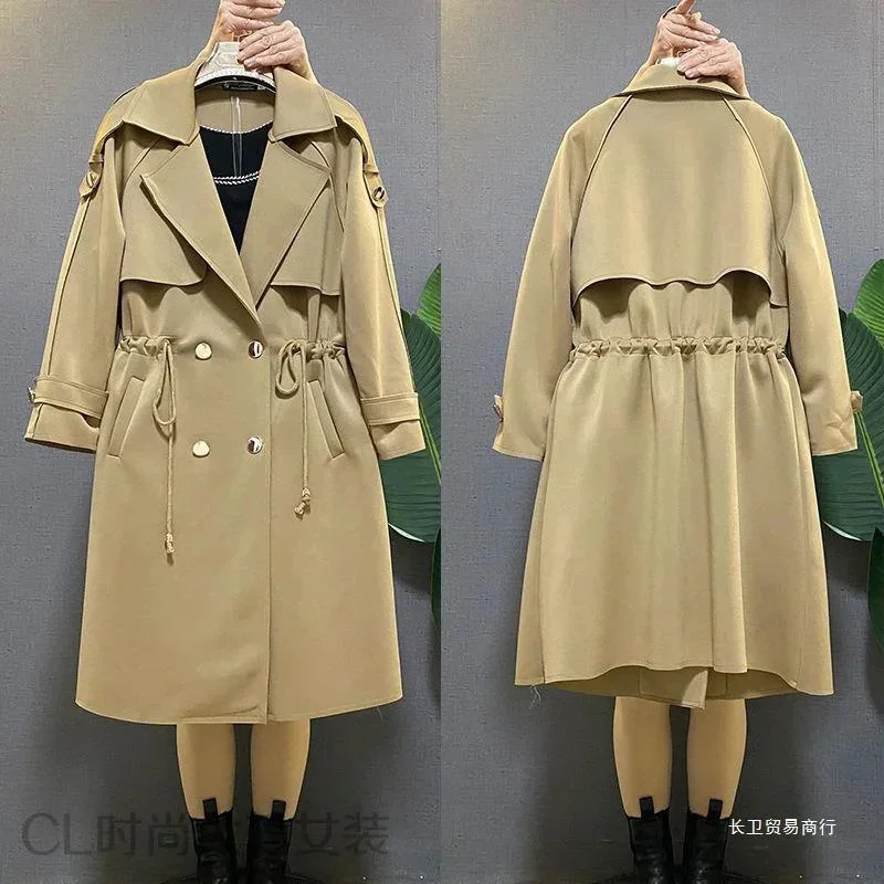 

Женский Тренч средней длины, новинка 2026, модная осенняя двубортная ветровка с пряжкой и шнурком, женская верхняя одежда, пальто