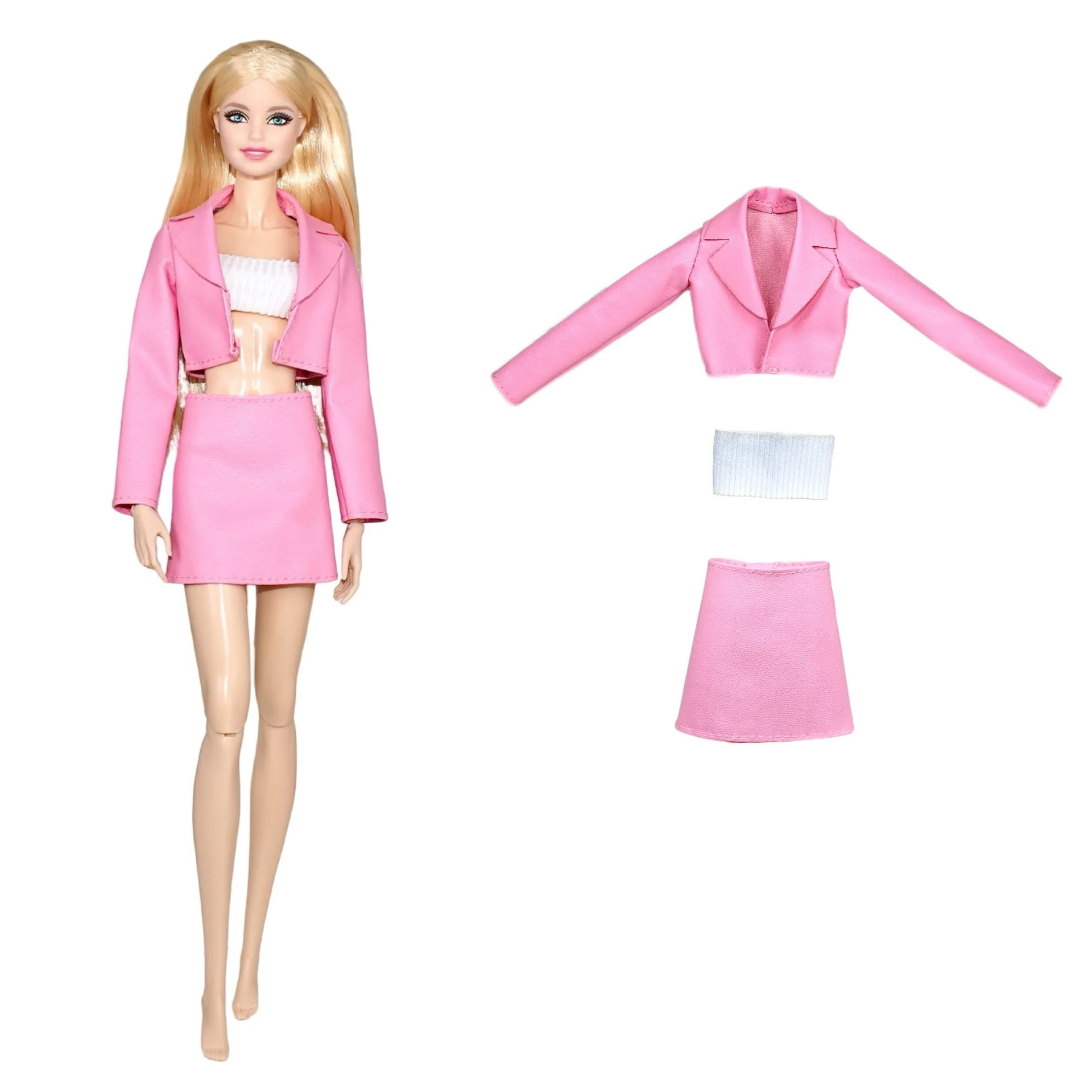 30 cm moda supermodelo boneca roupas conjunto carreira urbana jaqueta de couro + colete + saia de couro conjunto 1/6 boneca bjd trabalho vestir-se roupas