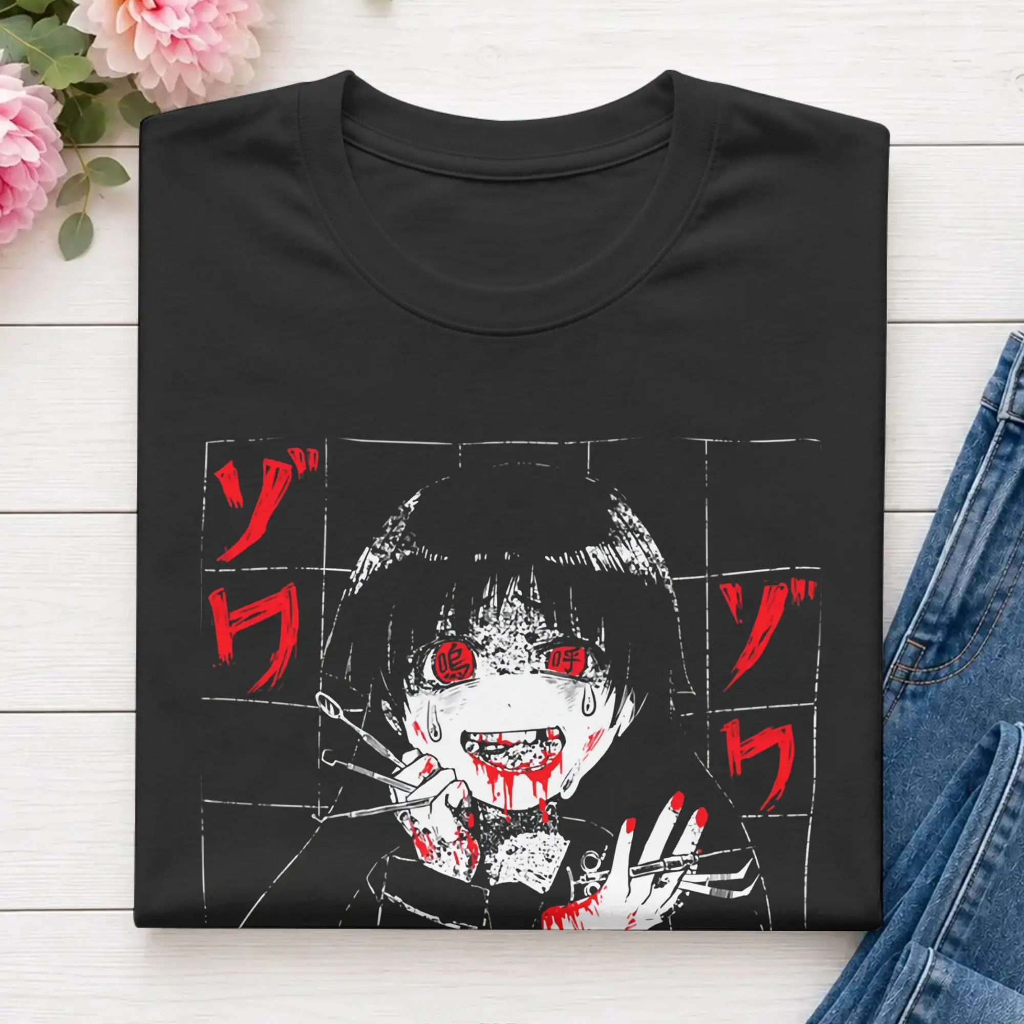 Teeth  T-Shirt for Men Touhou Project Fashion 100% Cotton Tee Shirt Crewneck Short Sleeve T Shirt Birthday Gift Clothing