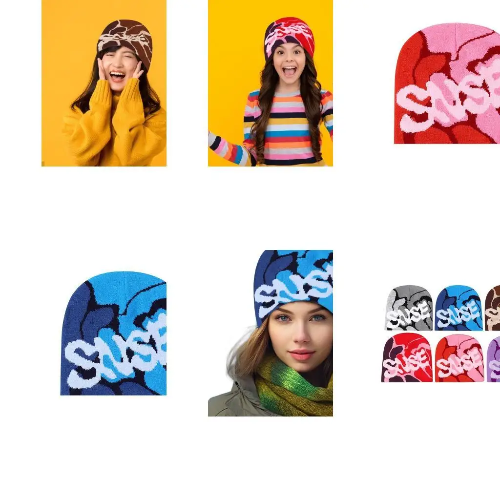 

A52E Trendy Jacquard Hat Letter Pattern Knitted Hat Unisex Comfortable Stylish Hat