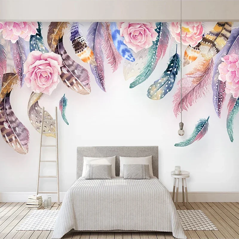 Custom 3D Photo Wallpaper Pastoral Feather Floral Flowers Wall Art Mural Wall Paper Living Room TV Background Bedroom Home Decor