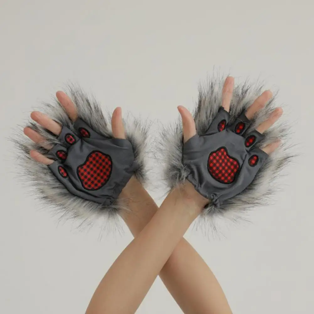 Sarung Tangan Bulu Serigala, Kostum Cakar Serigala, Sarung Tangan Bulu Serigala untuk Halloween Natal Cosplay Kostum Bulu untuk Berdandan