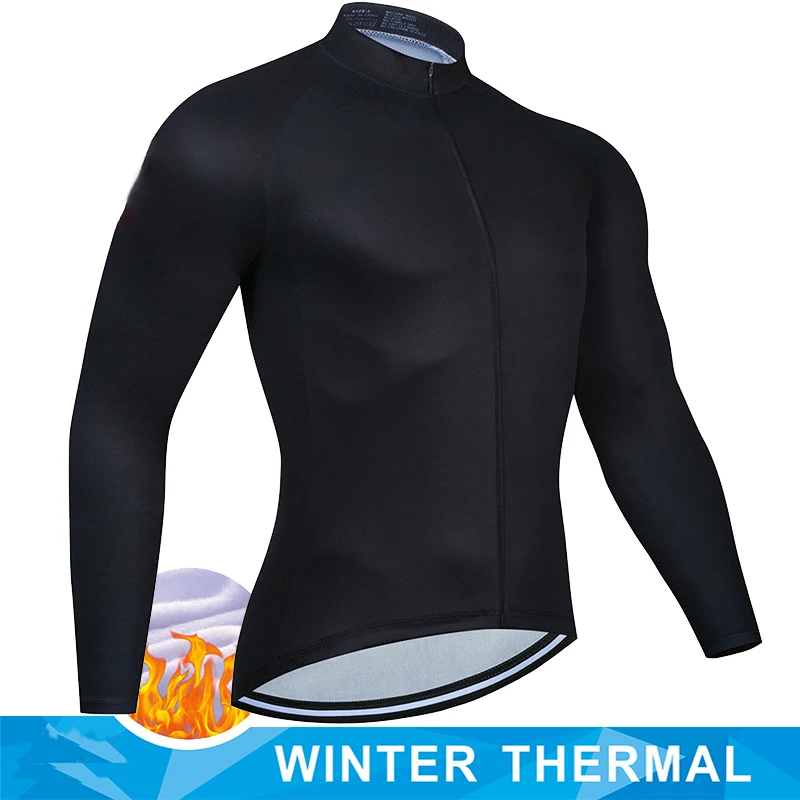 Red Men Winter Thermal Fleece Cycling Jersey Top MTB Bicycle Clothing Long Sleeve Ciclismo Outdoor Warm Cothes Road Bike Uniform