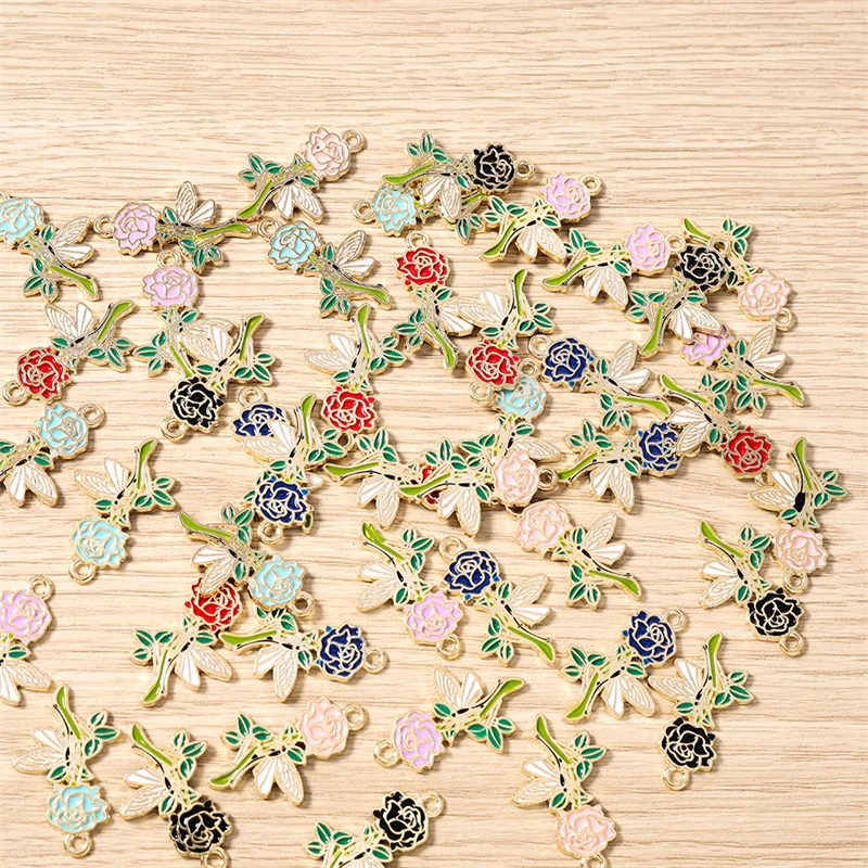 10 Stück 18x28mm Niedliche Emaille-Rosenblüten-Anhänger für Schmuckherstellung, Halsketten, Ohrringe, Armbänder, DIY-Bastelzubehör – Detail 14