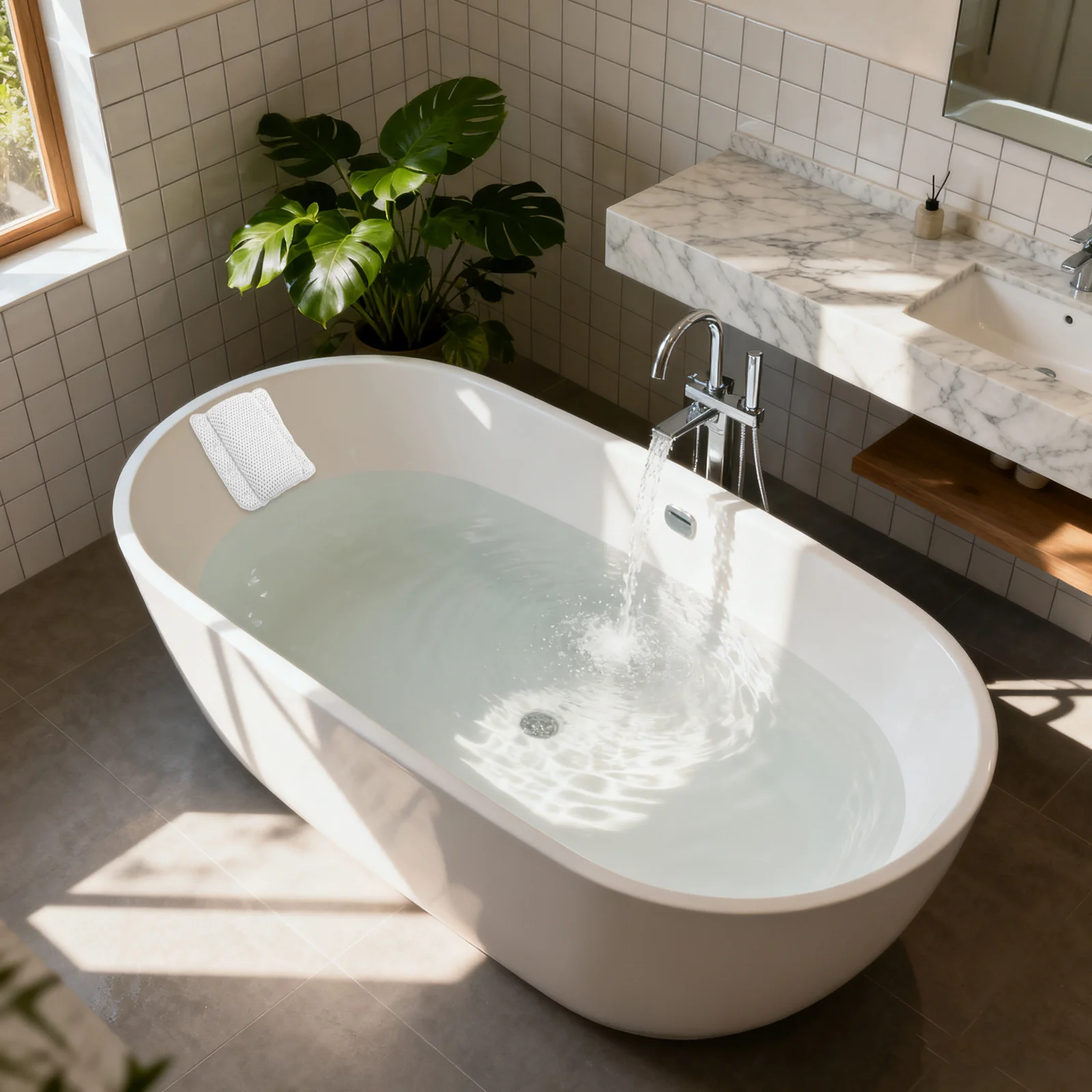

Bath Pillow: Ergonomic Bathtub Headrest Non-Slip Suction Cups Thickened Neck Back Support Soft Breathable Pvc Sponge