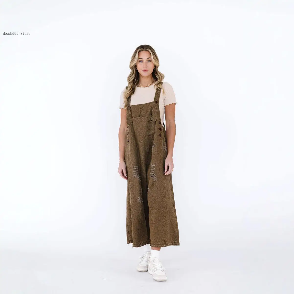 European and American Fashion Versatile Retro Vintage Distressed Hole Loose Wide Leg Comfortable Denim Overalls for Women