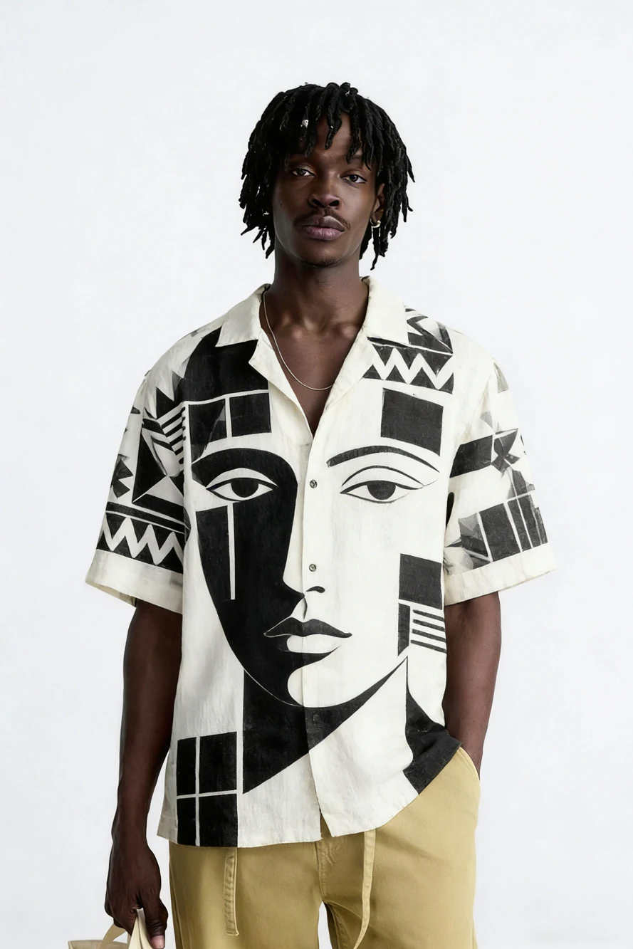 

Мужской новый кардиган с абстрактным характером, натуральный оранжевый кардиган с 3D принтом, белая рубашка, гавайская мягкая повседневная рубашка с короткими рукавами, мужские топы