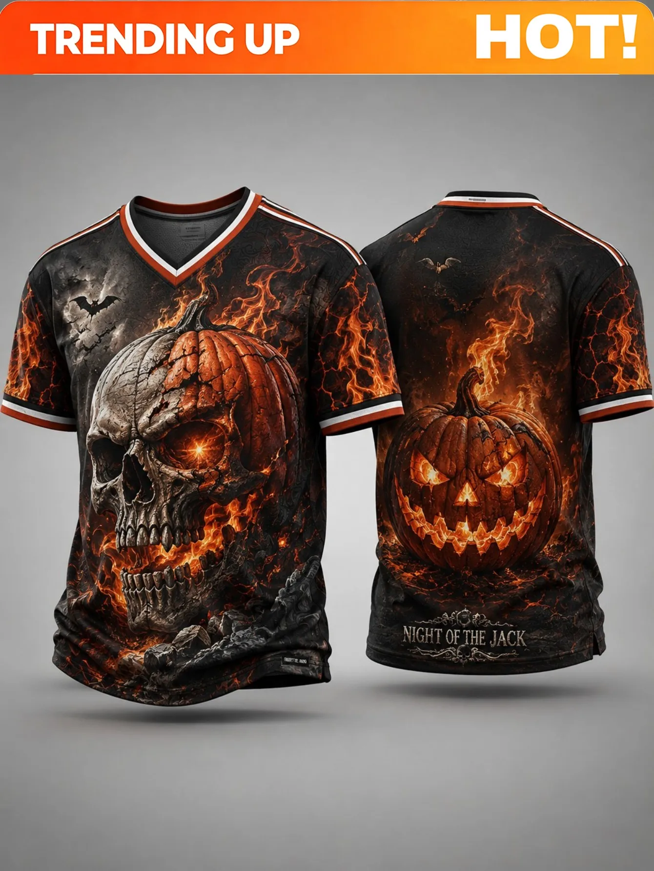 Customization Men's Cool Skull Pumpkin TShirt Graphic VNeck Tee For Lounging Halloween Style