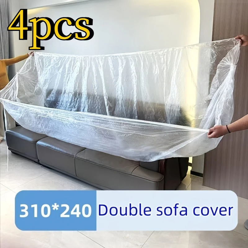 4Pcs Elastic Full Wrap Furniture Dust Protector, Large PE Cover for Indoor Outdoor Sofa Bed Aircon Table, Multi-scene Use