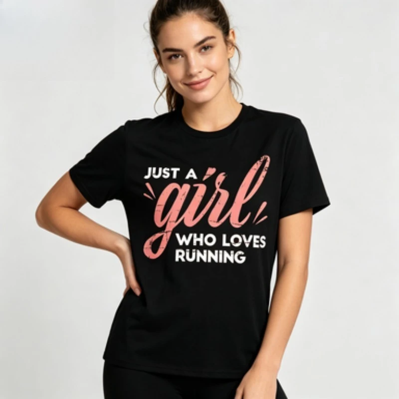Pure Cotton Female Tee Retro Worn Texture Script & Bold Font Running Lover Slogan Workout Athletic Daily Crew Neck T-shirt