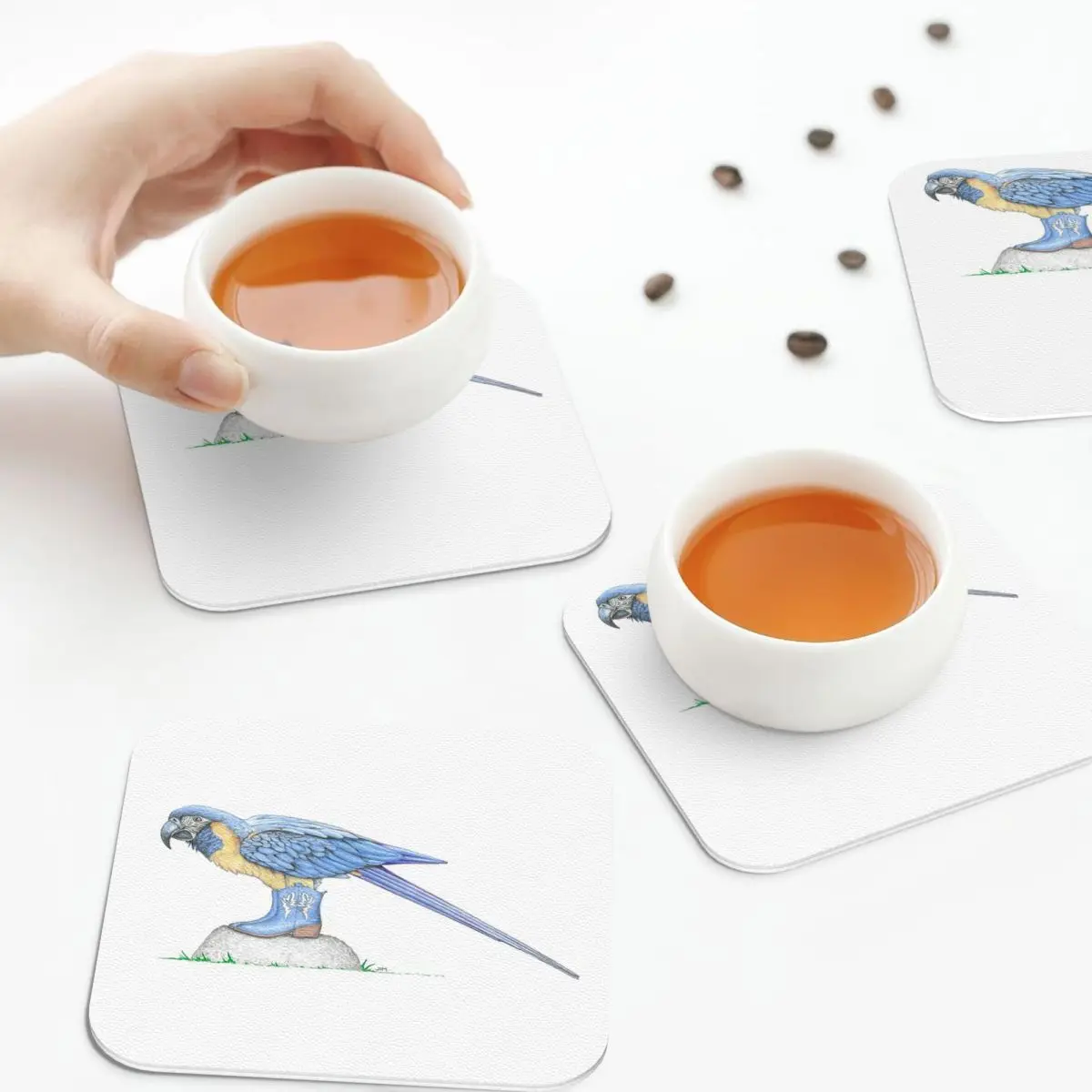 

Синий гортый ара в коротких сапогах, подставки, кожаные салфетки, изоляционные кофейные коврики для дома, кухни, обеденные подушечки, набор из 4 шт.