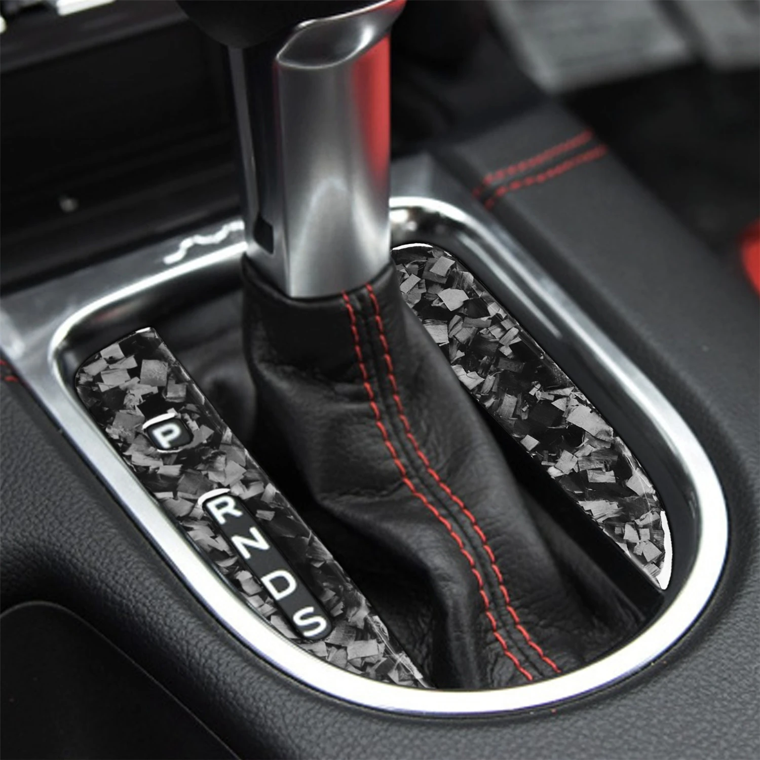 2 Pieces Shift Panel Cover Sticker Gear Shift Panel Decoration Strips Forged Pattern Carbon Fiber Car Interior for 2015-2020 Mus