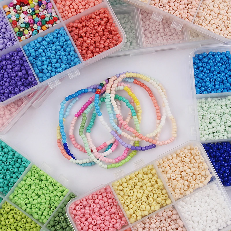 1 Box Bracelet Bead Accessories 3mm Glass Seed Beads Glass Beads Bulk Kit Jewelry Making DIY Craft Beading Mixed 9 Colors