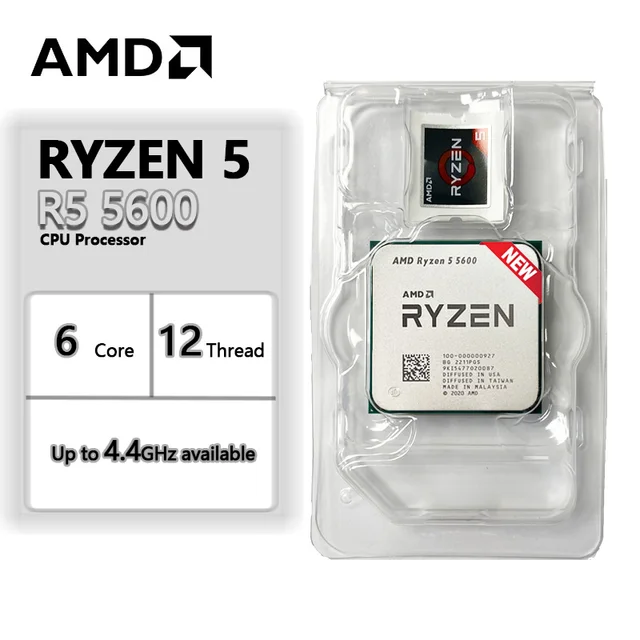 AMD Ryzen 5 5600 R5 5600 3.5 GHz 6-Core 12-Thread CPU Processor 7NM L3=32M 100-000000927 Socket AM4 New and without cooler 6