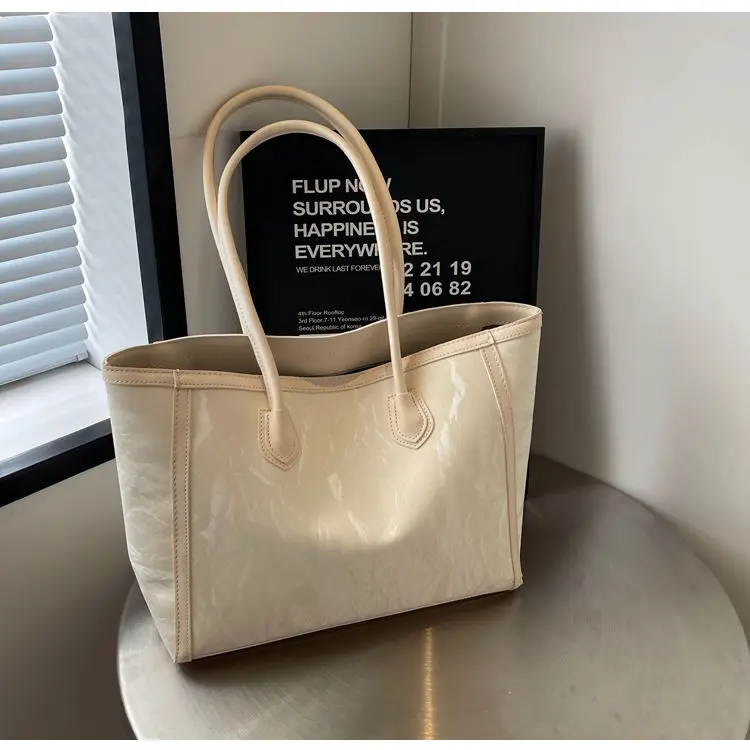 

PU Large Capacity Tote Bag Women's Retro Contrast Color Zipper Texture Handbag Versatile Commuting Simple Shoulder Bags XK323