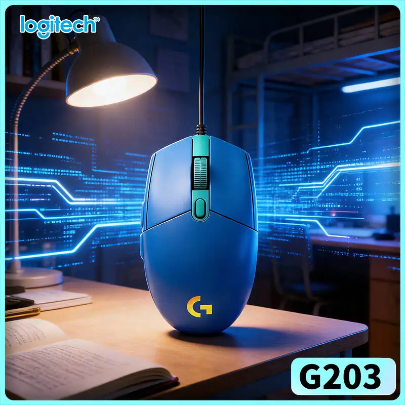 Logitech G203 wired gaming mouse solid wired gaming build soft RGB light anti‑slip base USB plug‑and‑play desktop gaming