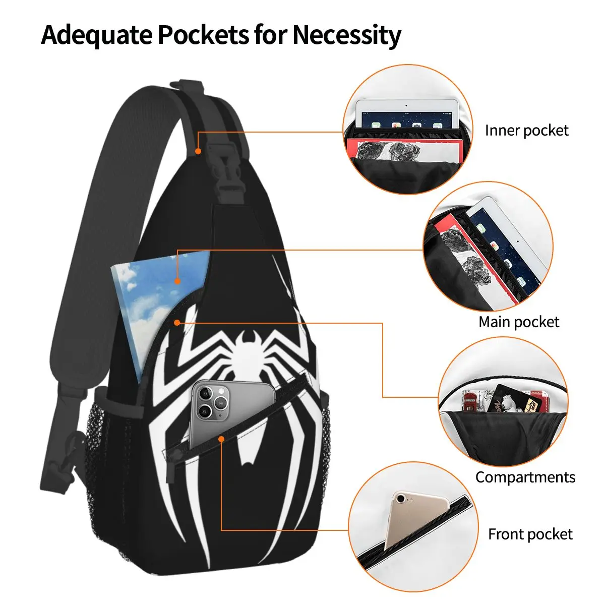 Ps5 Spider Symbool Crossbody Sling Bag Bedrukt Borsttas Symbioot Venom Schouder Rugzak Dagrugzak Voor Wandelen Reizen Kampeertas